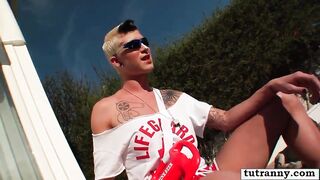 Amazing shemale pool party goes wild with awesome sex